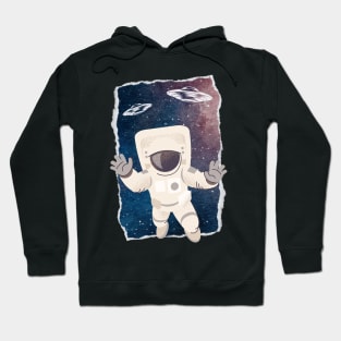 Floating astronaut Ufo alien abduction funny cute spaceship moon mars cosmic space Hoodie